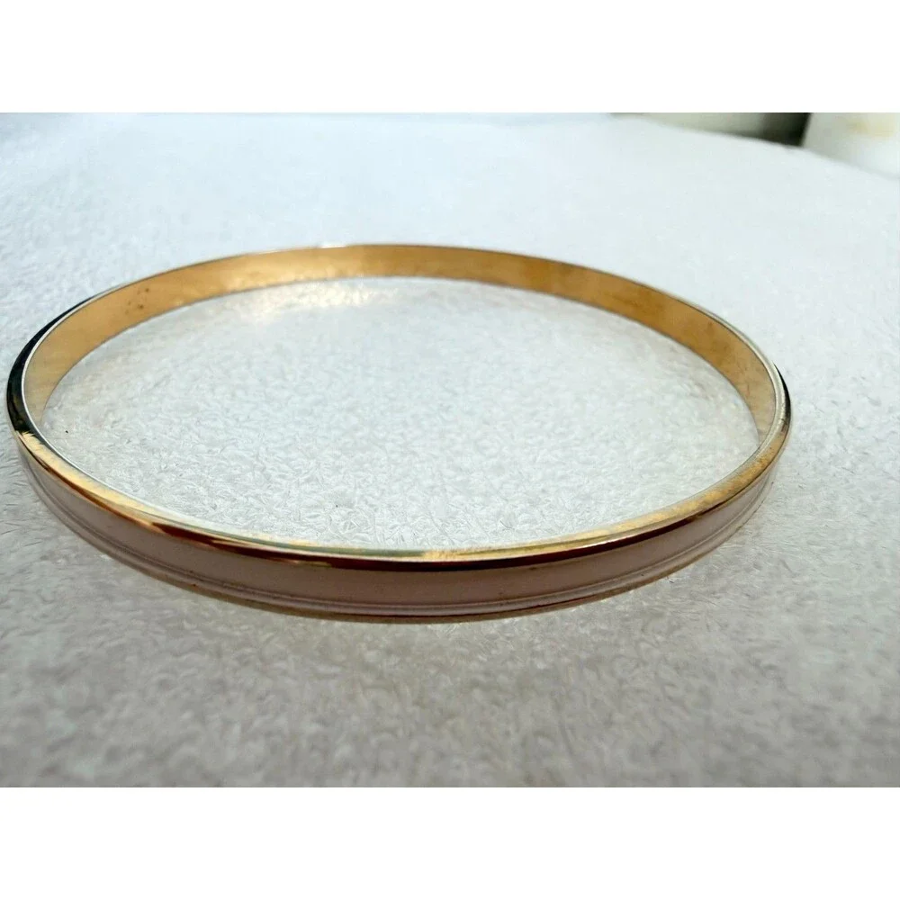 Vintage 1970s -80s Napier Gold Tone White Enamel Bangle Bracelet 2.5 Inch